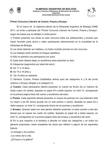 Primer Concurso Literario de Cuento, PoesÃ­a y Ensayo En el marco ...