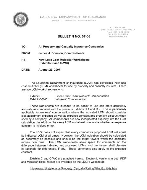 BULLETIN NO. 07-06 - Louisiana Department of Insurance