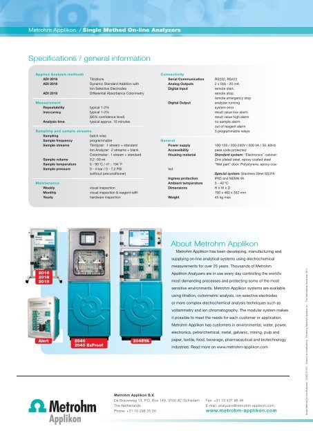 Single Method On-line Analyzers - Metrohm