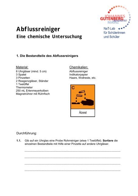 Abflussreiniger (8. und 9. Klasse)