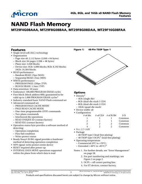 NAND Flash Memory MT29F4G08AAAWP ... - Micron