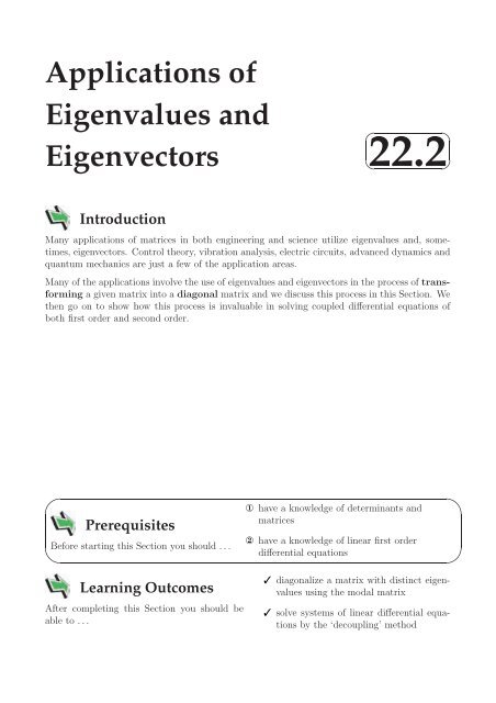 Applications of Eigenvalues and Eigenvectors