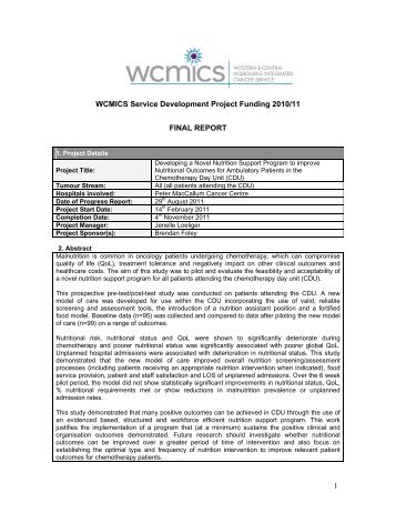 Developing a Novel Nutrition Support Program to improve ... - wcmics