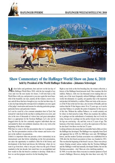 Show Commentary of the Haflinger World Show on ... - Haflinger Tirol