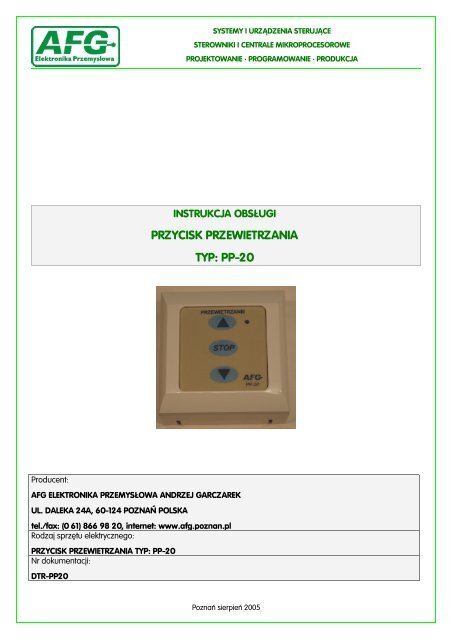 Instrukcja_PP-20 - AFG Elektronika PrzemysÅowa - PoznaÅ