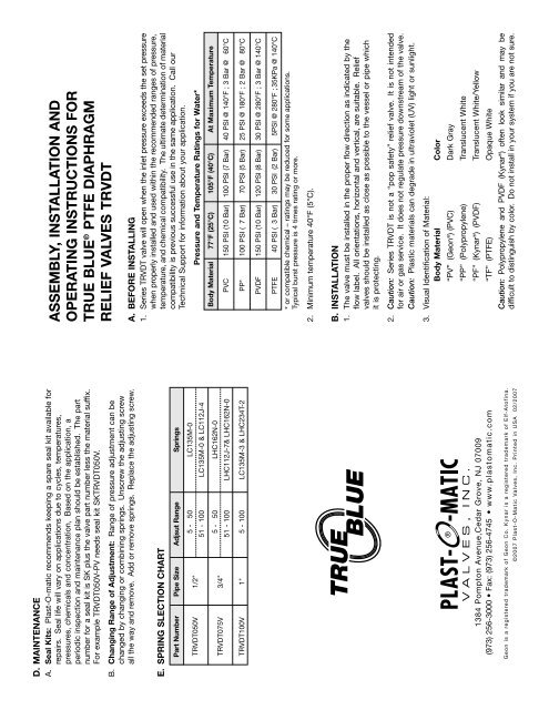 Series TRVDT PTFE diaphragm 3-way relief valves [PDF format]