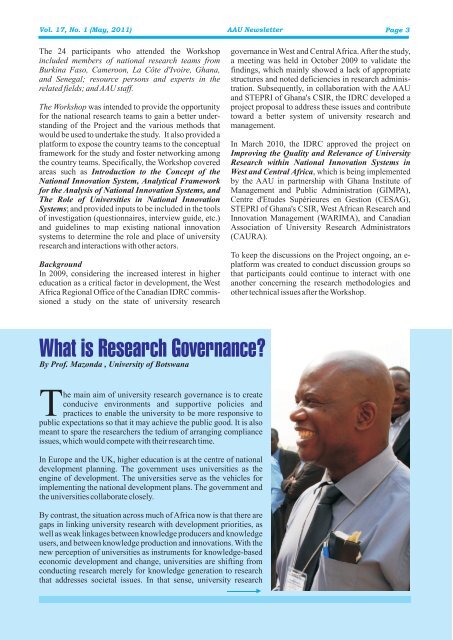 AAU NEWSLETTER English Vol. 17 Issue 1 2011 - AAU Resource ...