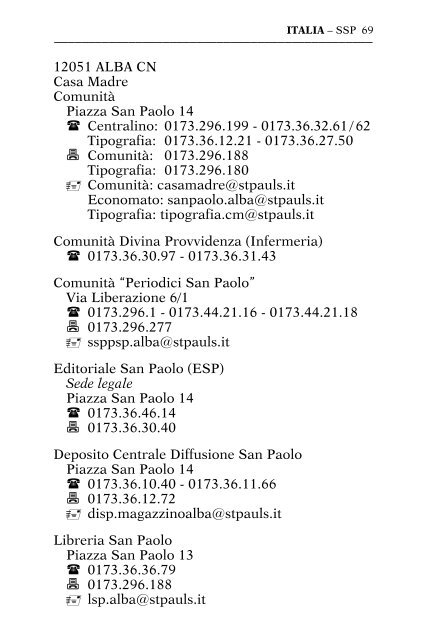 indirizzi paolini - Societa San Paolo