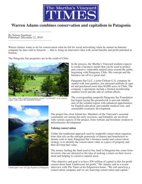 Warren Adams combines conservation and ... - Patagonia Sur