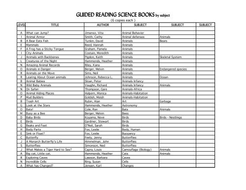 GUIDED READING SCIENCE BOOKSby subject - Jamestown ...