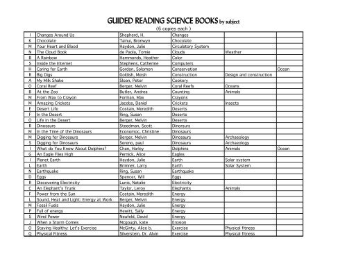 GUIDED READING SCIENCE BOOKSby subject - Jamestown ...