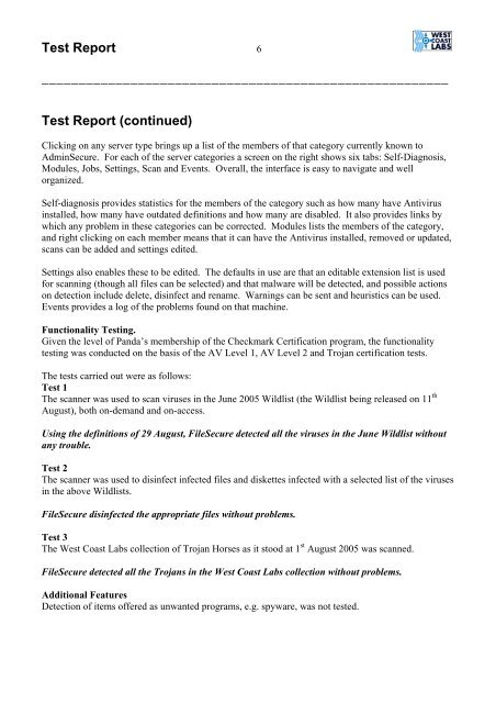 Test Report - West Coast Labs