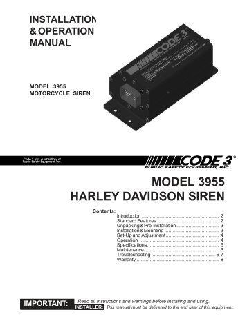 model 3955 harley davidson siren - Code 3 Public Safety Equipment