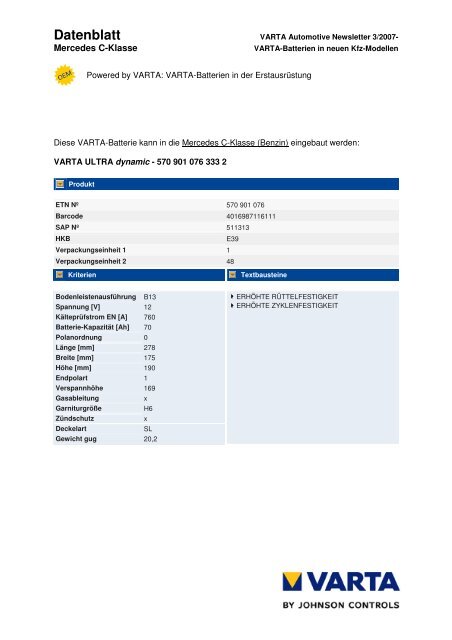 Datenblatt - VARTA Automotive PartnerNet