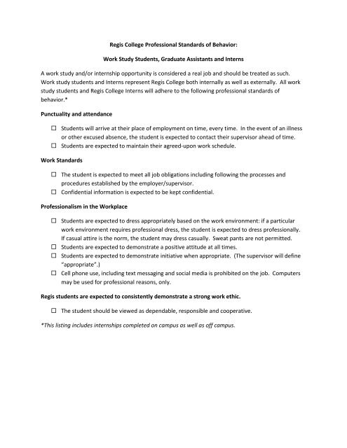 Student Employment Guidelines - Regis College