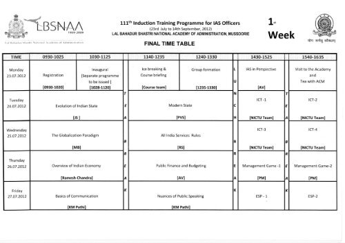 Time Table Week-01 - lbsnaa