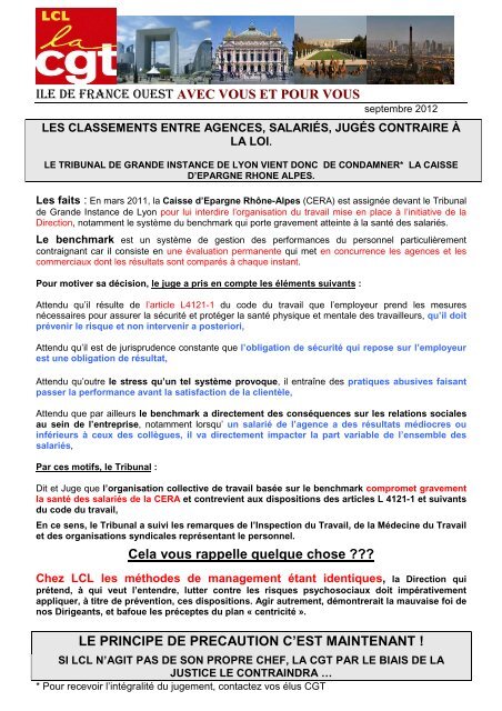 Tract BENCHMARK IDF OUEST - CGT LCL - Le CrÃ©dit Lyonnais