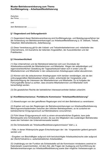 Muster Betriebsvereinbarung Als Pdf Br Wiki