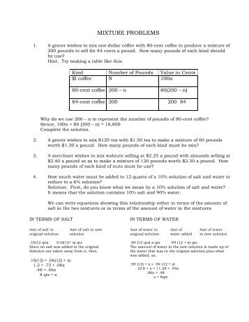 MIXTURE PROBLEMS - Hanlon Math