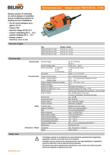 Technical data sheet Damper actuator TM24A-SR 040 .. 01 ... - Belimo