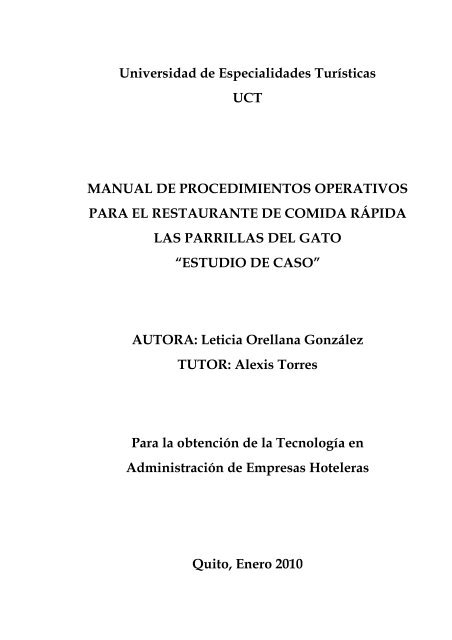 Manual de Procedimientos Operativos para el Restaurante las ...