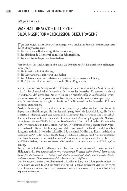 Kulturelle Bildung in der Bildungsreformdiskussion – Konzeption ...