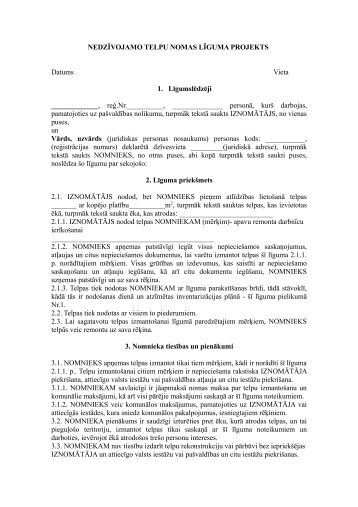 NEDZĪVOJAMO TELPU NOMAS LĪGUMA PROJEKTS Datums Vieta ...