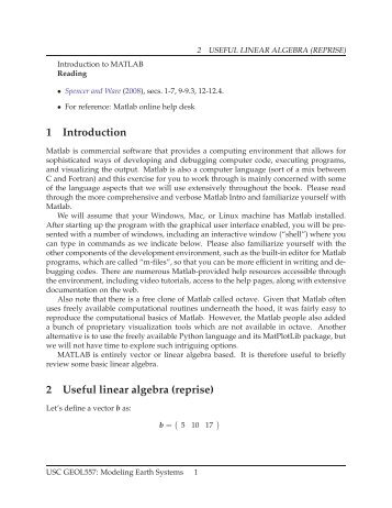 1 Introduction 2 Useful linear algebra (reprise) - USC Geodynamics