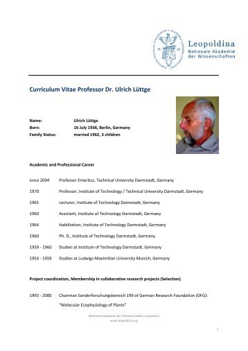Curriculum Vitae Professor Dr. Ulrich Lüttge - Leopoldina