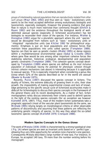 SPECIES CONCEPTS IN THE GENUS USNEA (LICHENIZED ...