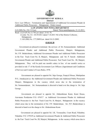 G.O (MS) No. 234/11/Law - Kerala