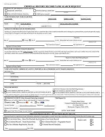 SP-167 Criminal History Record Request 01-01-02 - Virginia State ...