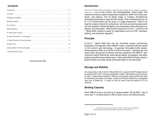 E.Z.N.A. Â® Blood Miniprep DNA kit Protocol (PDF Version)