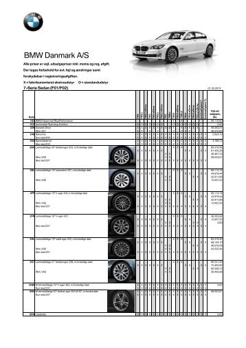 Prisliste BMW 7-serie Sedan ekstraudstyr (pdf) - BMW Danmark