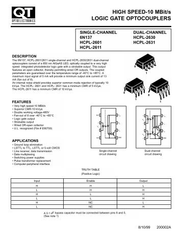 HIGH SPEED-10 MBit/s LOGIC GATE OPTOCOUPLERS