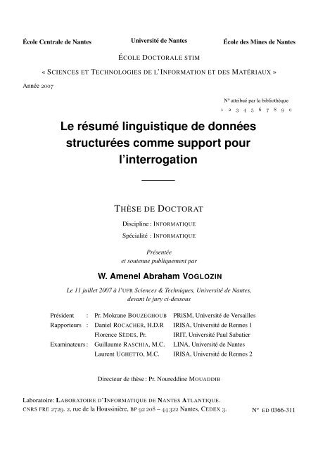 Le resume linguistique de donnees structurees comme ... - APMD