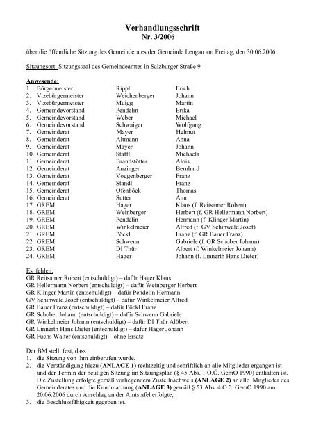 Gemeinderatssitzung Nr. 3 vom 30.06.2006 - .PDF - Lengau