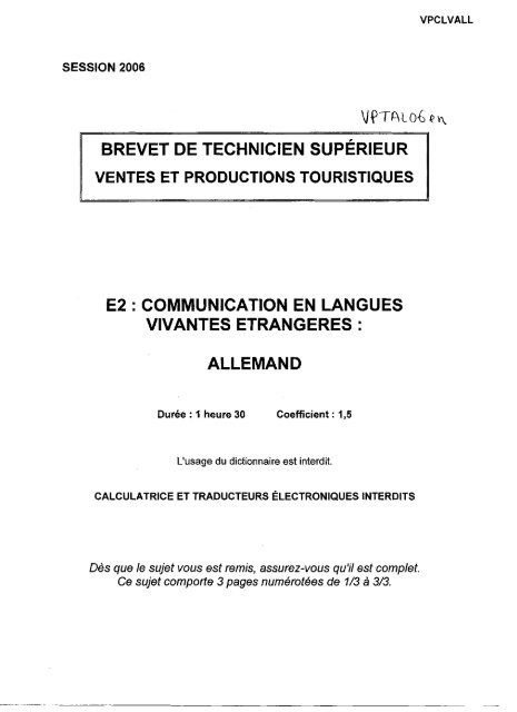 allemand - Bts Tourisme