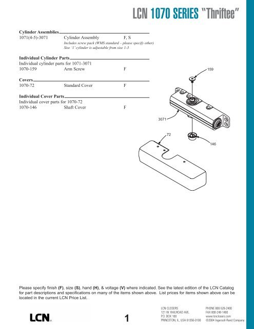 LCN 1070 SERIES “Thriftee” - Kleine and Sons, Inc.