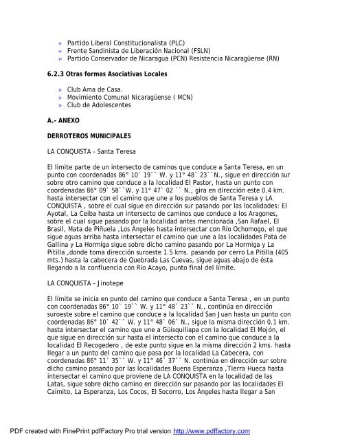 FICHA MUNICIPAL Nombre del Municipio LA CONQUISTA Nombre ...