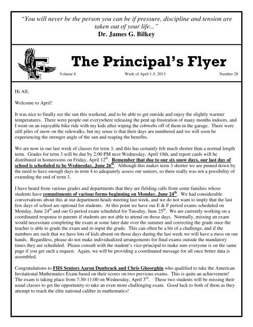 The Principal's Flyer - Framingham Public Schools