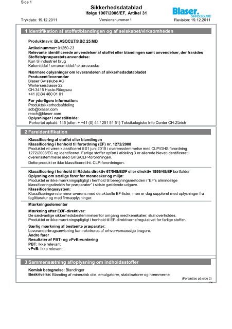 Sikkerhedsdatablad Blasocut BC 25 MD