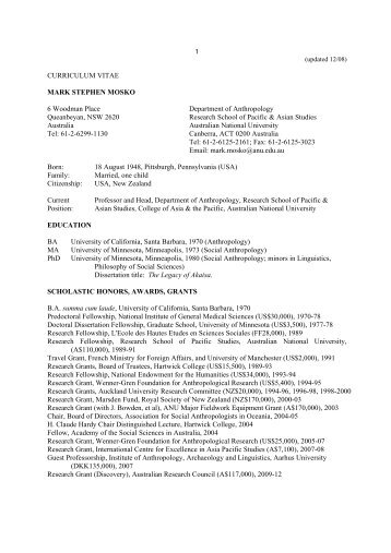 CURRICULUM VITAE MARK STEPHEN MOSKO ... - Trobriand Islands