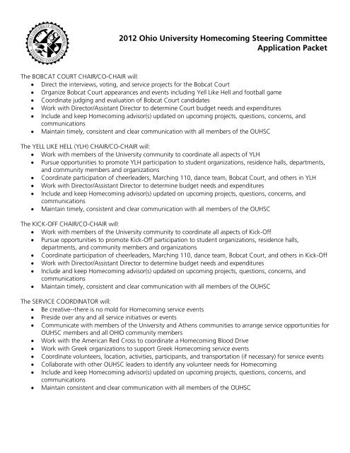2012 Ohio University Homecoming Steering Committee Application ...