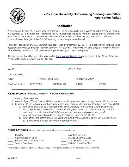 2012 Ohio University Homecoming Steering Committee Application ...