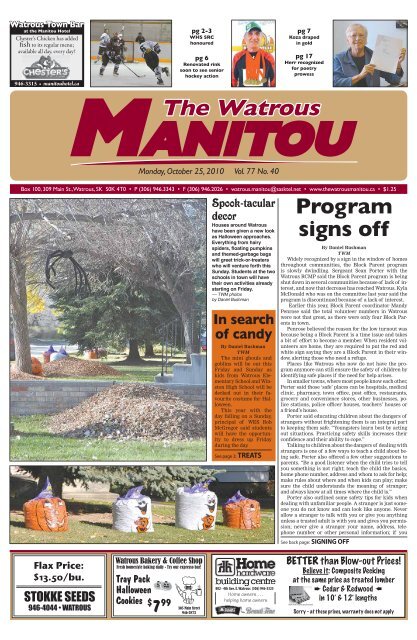 October 25, 2010.Pdf - Watrous Heritage Centre