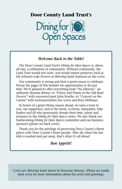 Dining for Open Spaces Brochure - Door County Land Trust