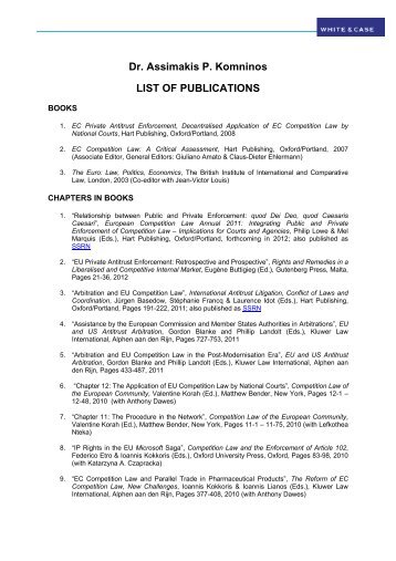Dr. Assimakis P. Komninos LIST OF PUBLICATIONS - White & Case
