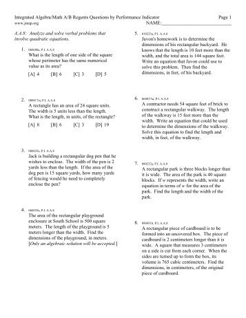 Integrated Algebra/Math A/B Regents Questions by Performance ...