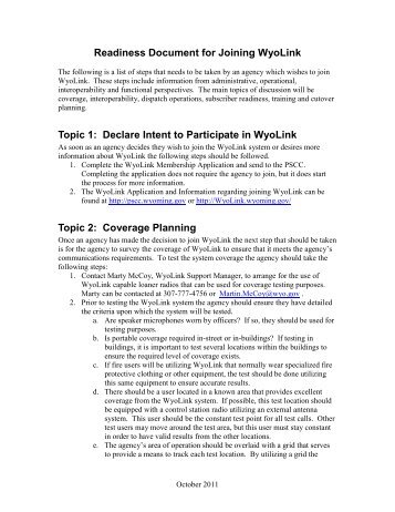 Readiness Document for Joining the Wyolink System